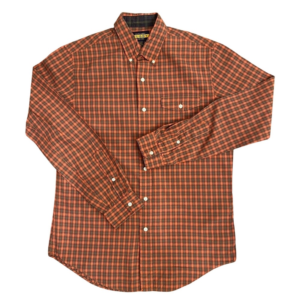 Ralph Lauren Rugby University Button Down Shirt Mens M Orange Plaid Long Sleeve - Picture 4 of 12